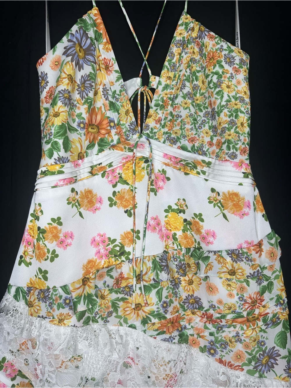 For Love & Lemons Rosalyn Marigold Floral Lace Patchwork Maxi Dress Medium - Picture 2 of 11